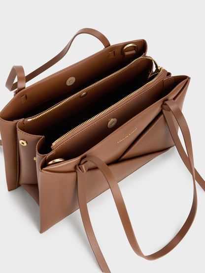CHARLES & KEITH Essential / Midori Geometric Tote Bag - Chocolate