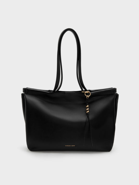 CHARLES & KEITH Sale / XL Zephyr Tassel Tote Bag - Black