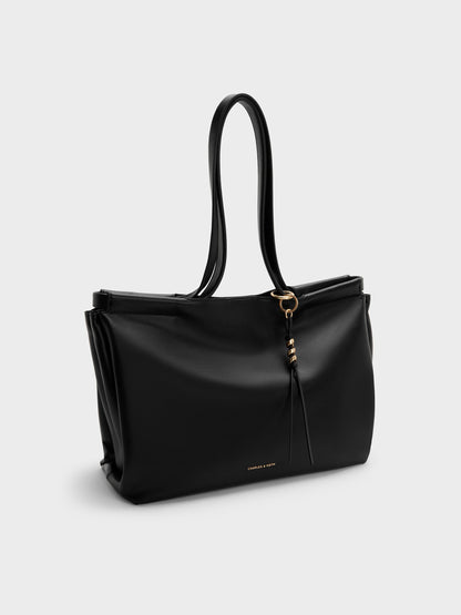 CHARLES & KEITH Sale / XL Zephyr Tassel Tote Bag - Black