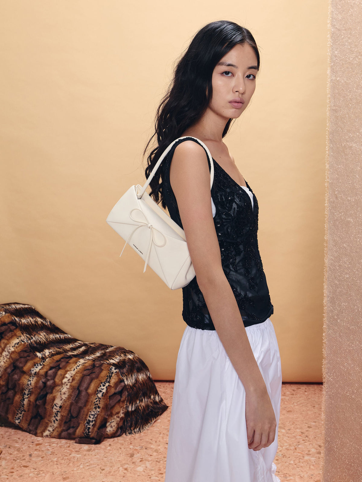 CHARLES & KEITH Recommended / Hazel Bow Panelled Shoulder Bag - Cream
