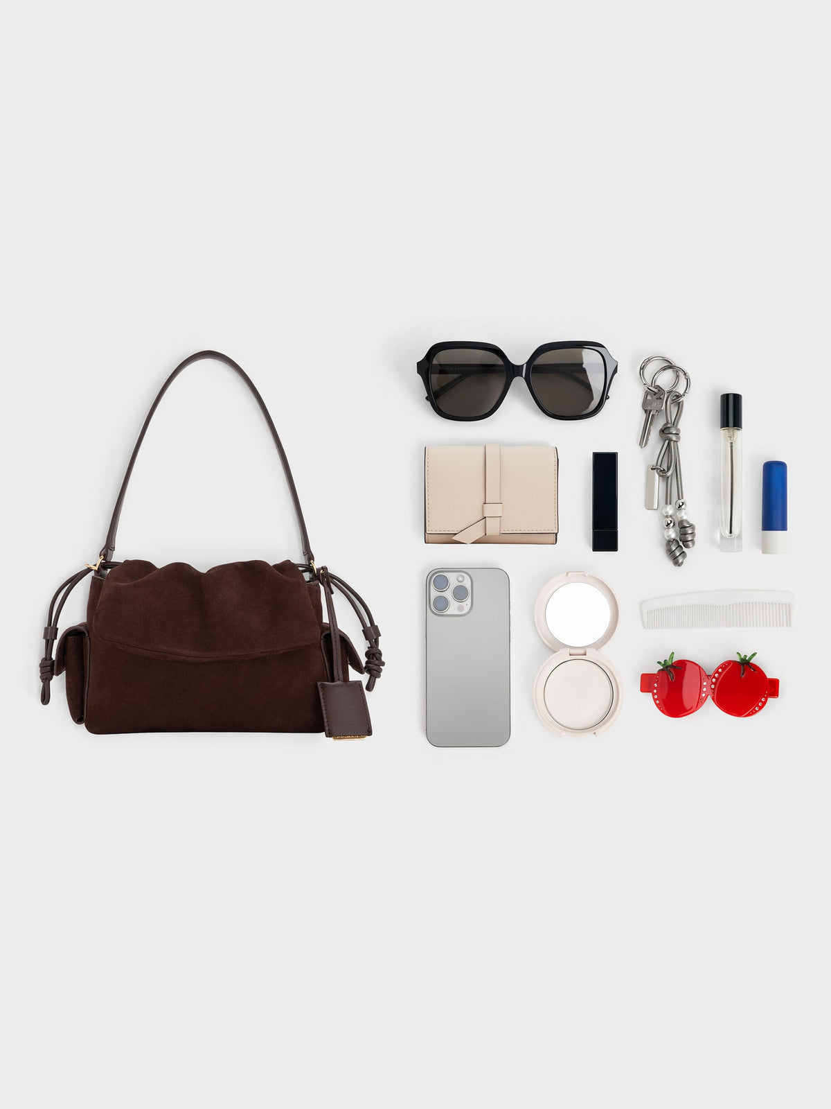 CHARLES & KEITH Signature / Khai Ruched Top Handle Bag - Espresso Brown