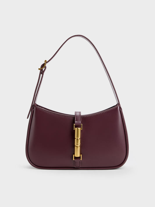 CHARLES & KEITH Recommended / Cesia Metallic-Accent Shoulder Bag - Wineberry Red