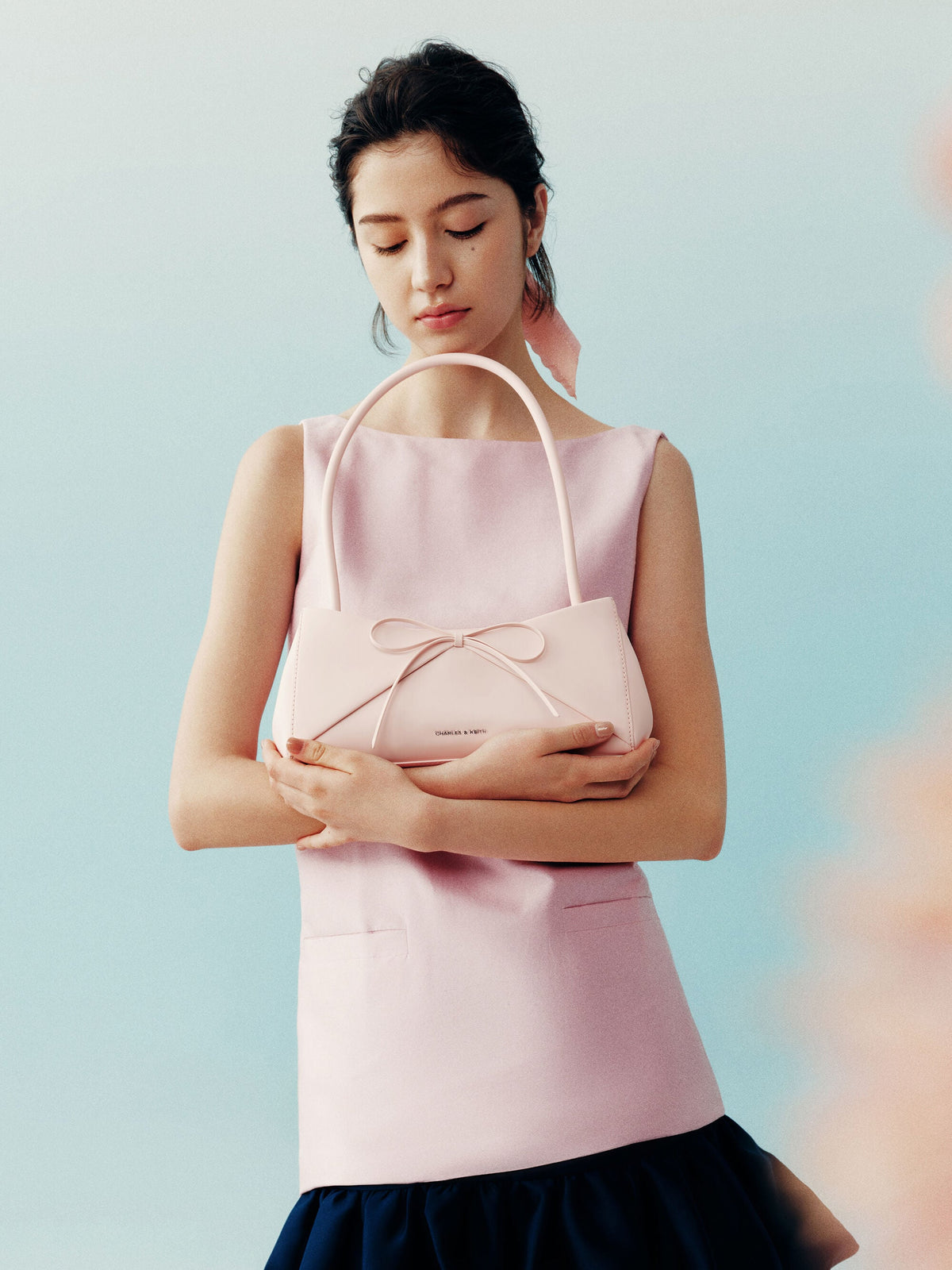 CHARLES & KEITH Great Value / Hazel Bow Panelled Shoulder Bag - Soft Pink