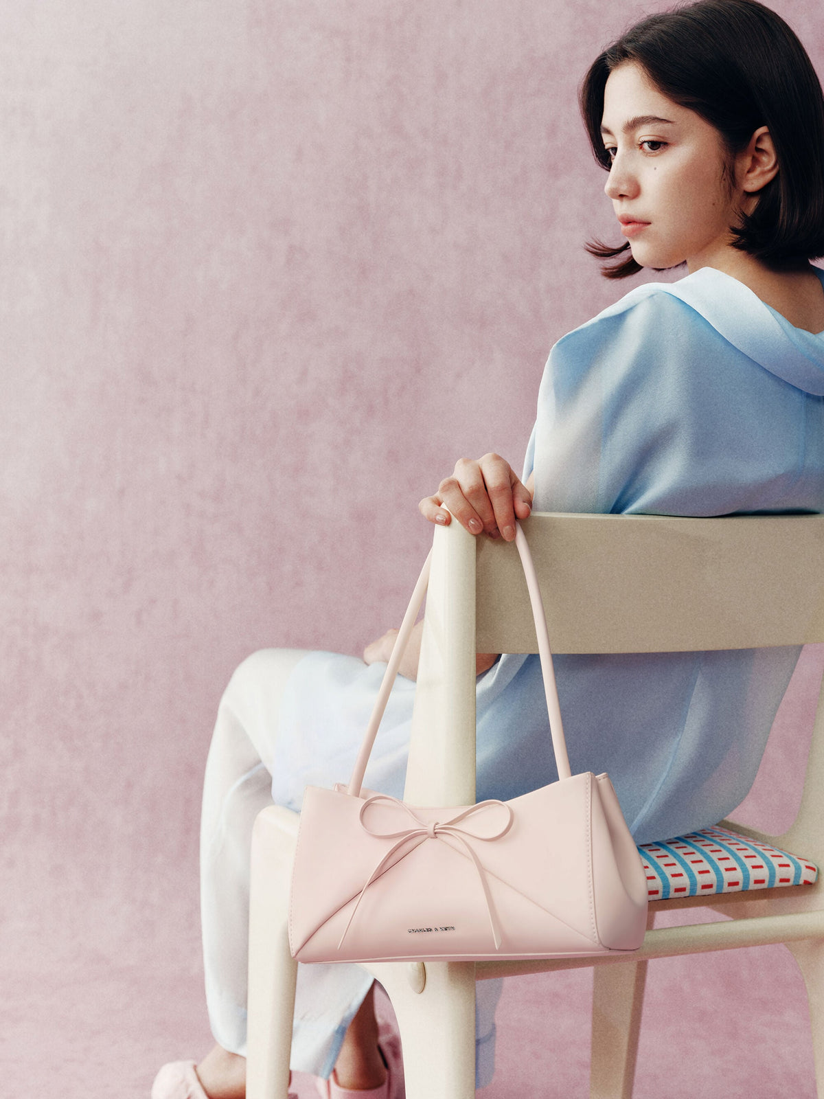 CHARLES & KEITH Great Value / Hazel Bow Panelled Shoulder Bag - Soft Pink