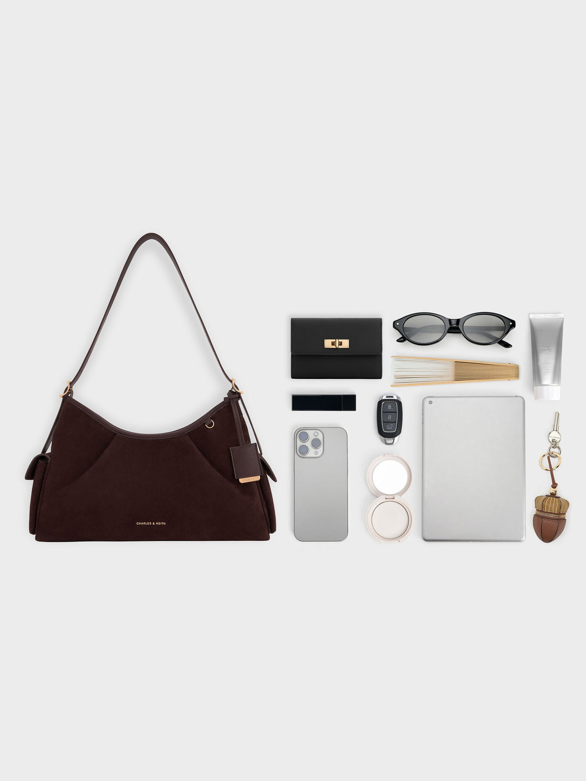 CHARLES & KEITH New / Khai Side-Pocket Shoulder Bag - Espresso Brown