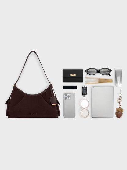 CHARLES & KEITH New / Khai Side-Pocket Shoulder Bag - Espresso Brown