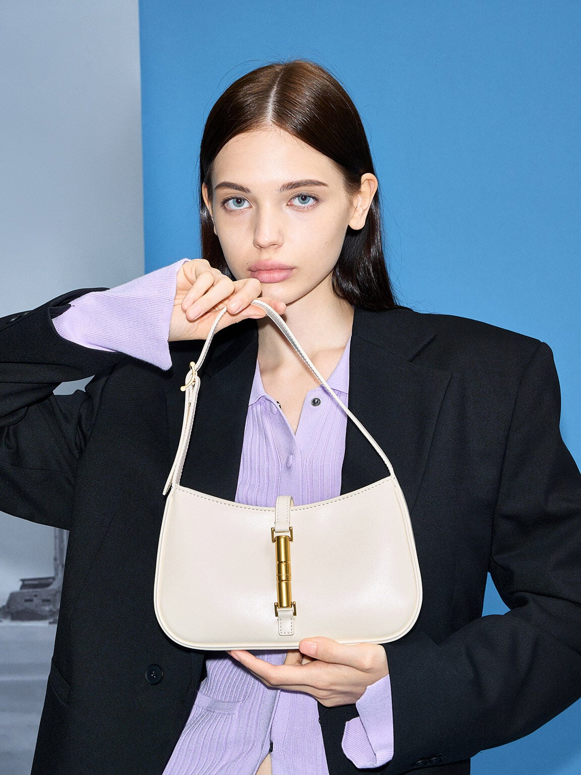 CHARLES & KEITH Best Price / Cesia Metallic-Accent Shoulder Bag - Cream
