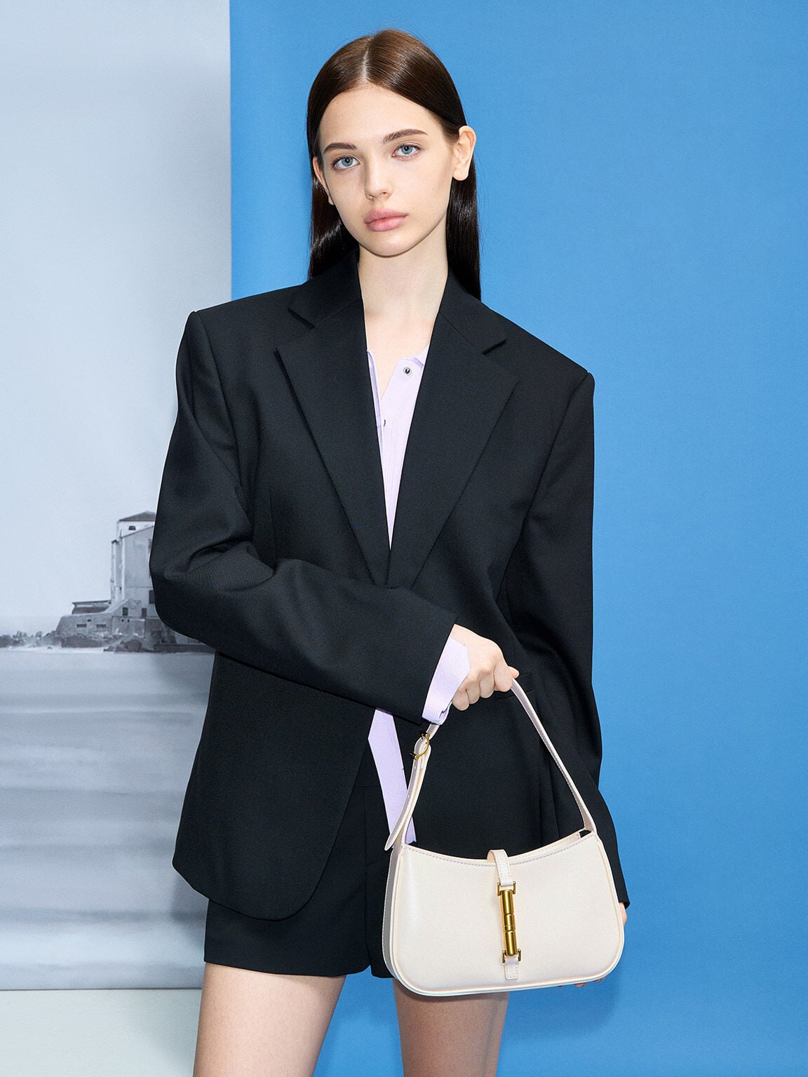 CHARLES & KEITH Best Price / Cesia Metallic-Accent Shoulder Bag - Cream