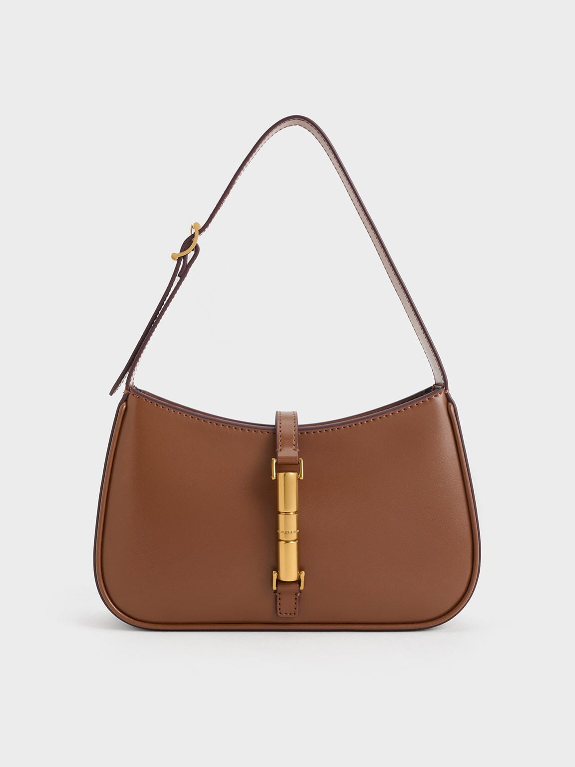 CHARLES & KEITH New / Cesia Metallic-Accent Shoulder Bag - Chocolate