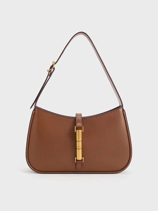 CHARLES & KEITH New / Cesia Metallic-Accent Shoulder Bag - Chocolate