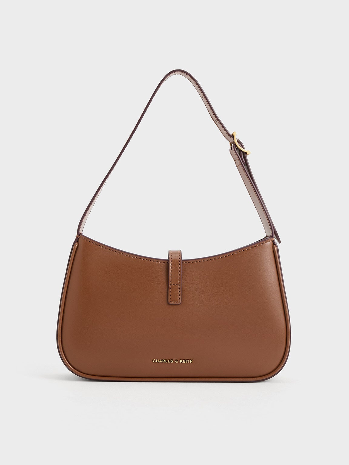 CHARLES & KEITH New / Cesia Metallic-Accent Shoulder Bag - Chocolate