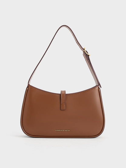 CHARLES & KEITH New / Cesia Metallic-Accent Shoulder Bag - Chocolate