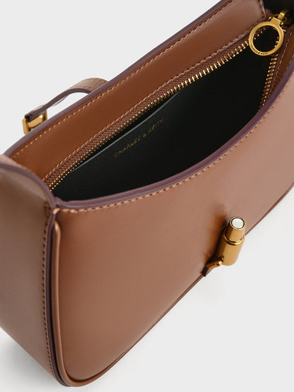 CHARLES & KEITH New / Cesia Metallic-Accent Shoulder Bag - Chocolate