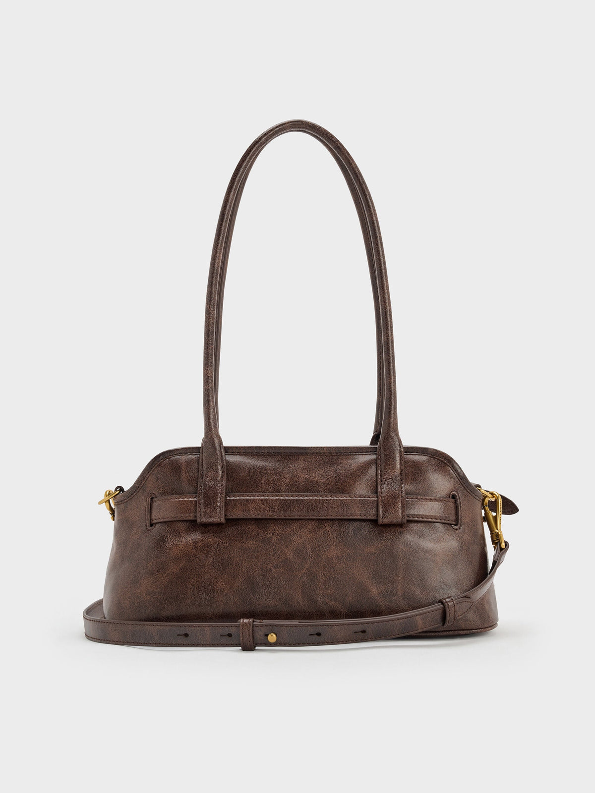 CHARLES & KEITH Everyday / Victoria Studded Belted Shoulder Bag - Distressed Coffee