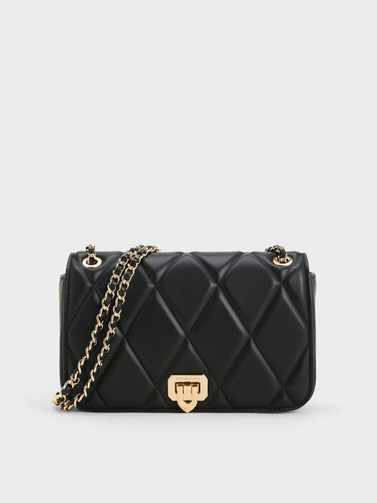 CHARLES & KEITH Top Pick / Arwen Diamond-Quilt Shoulder Bag - Black