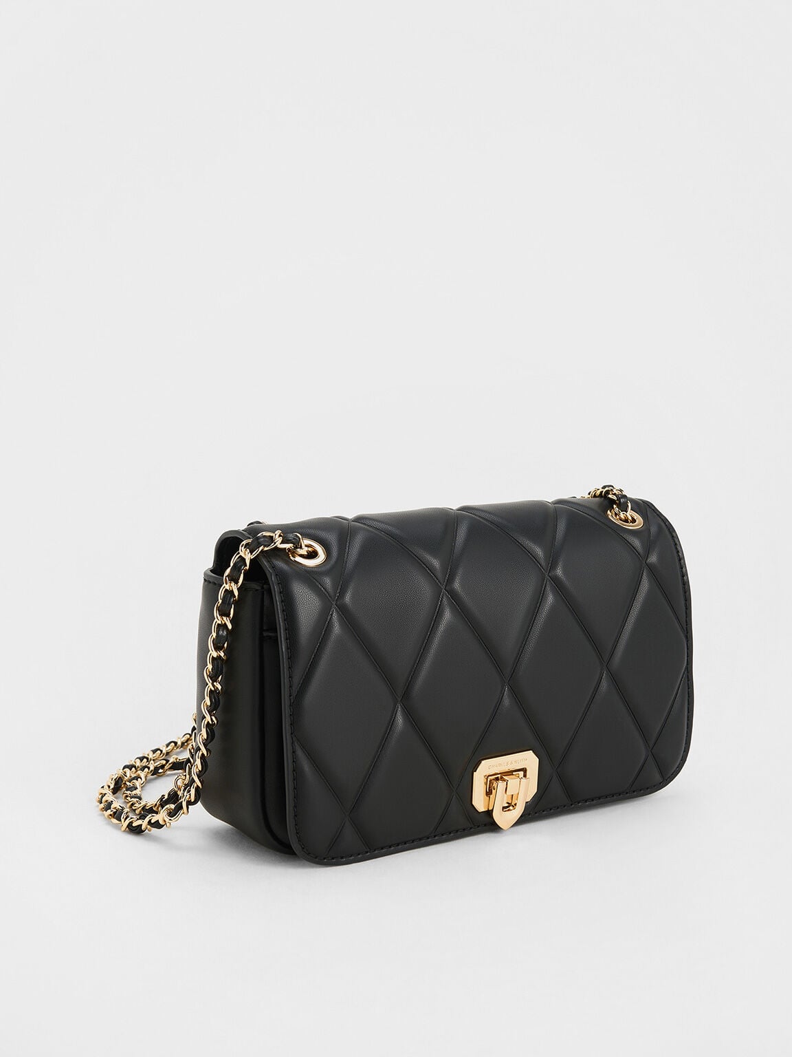 CHARLES & KEITH Top Pick / Arwen Diamond-Quilt Shoulder Bag - Black