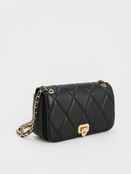 CHARLES & KEITH Top Pick / Arwen Diamond-Quilt Shoulder Bag - Black