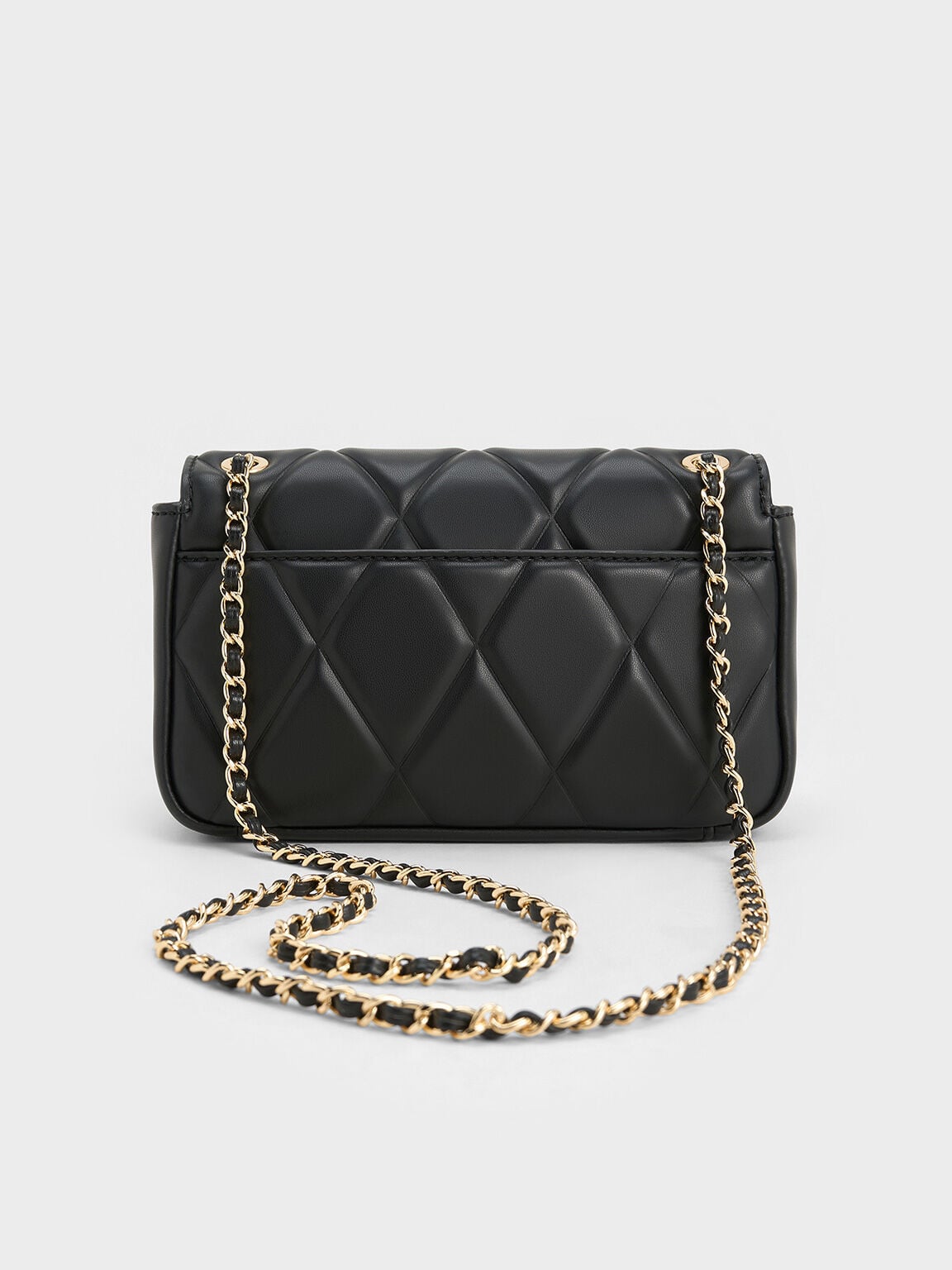 CHARLES & KEITH Top Pick / Arwen Diamond-Quilt Shoulder Bag - Black
