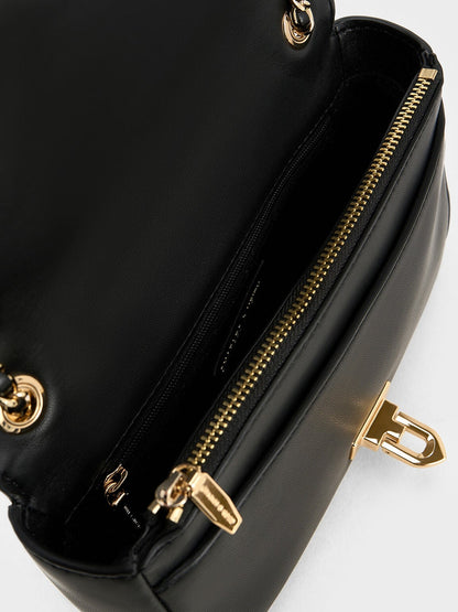 CHARLES & KEITH Top Pick / Arwen Diamond-Quilt Shoulder Bag - Black
