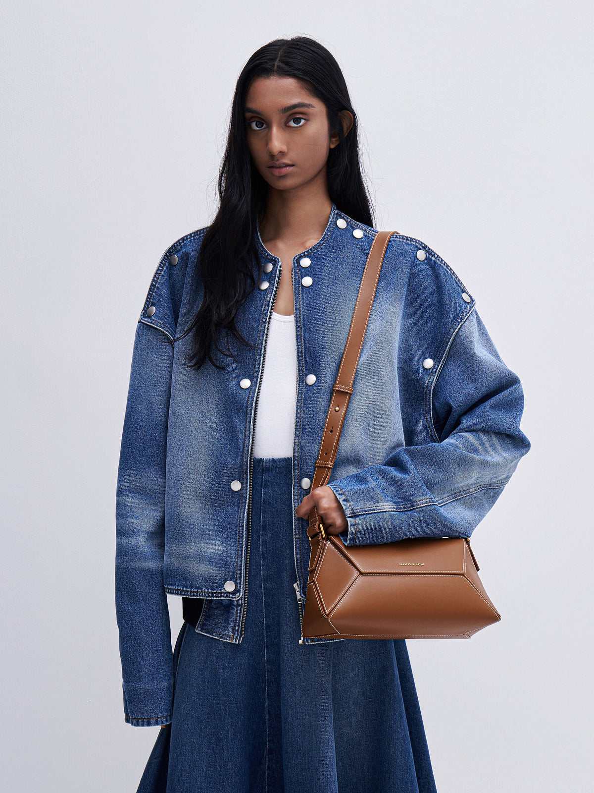 CHARLES & KEITH Smart Buy / Nasrin Geometric Shoulder Bag - Chocolate