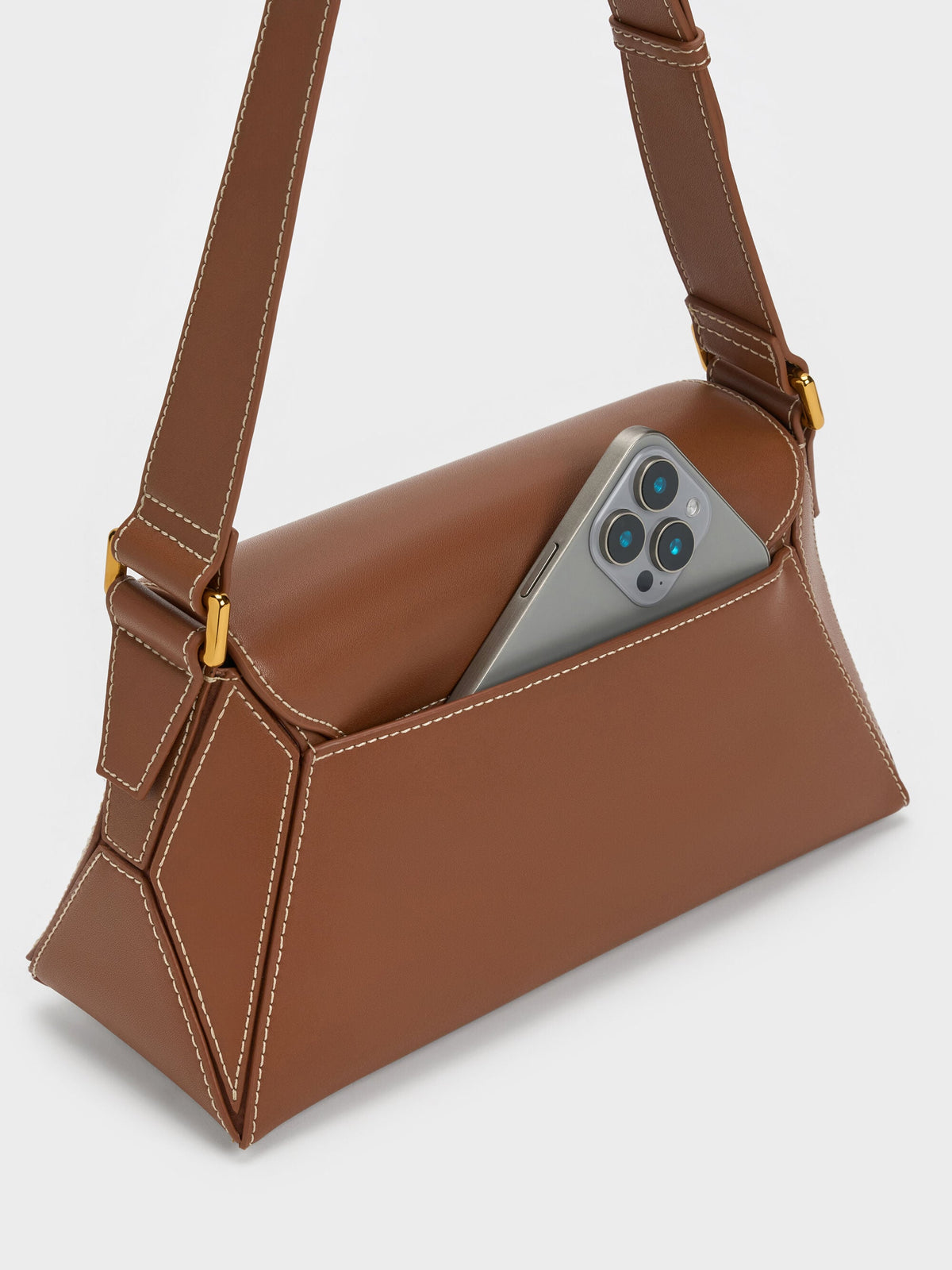 CHARLES & KEITH Smart Buy / Nasrin Geometric Shoulder Bag - Chocolate