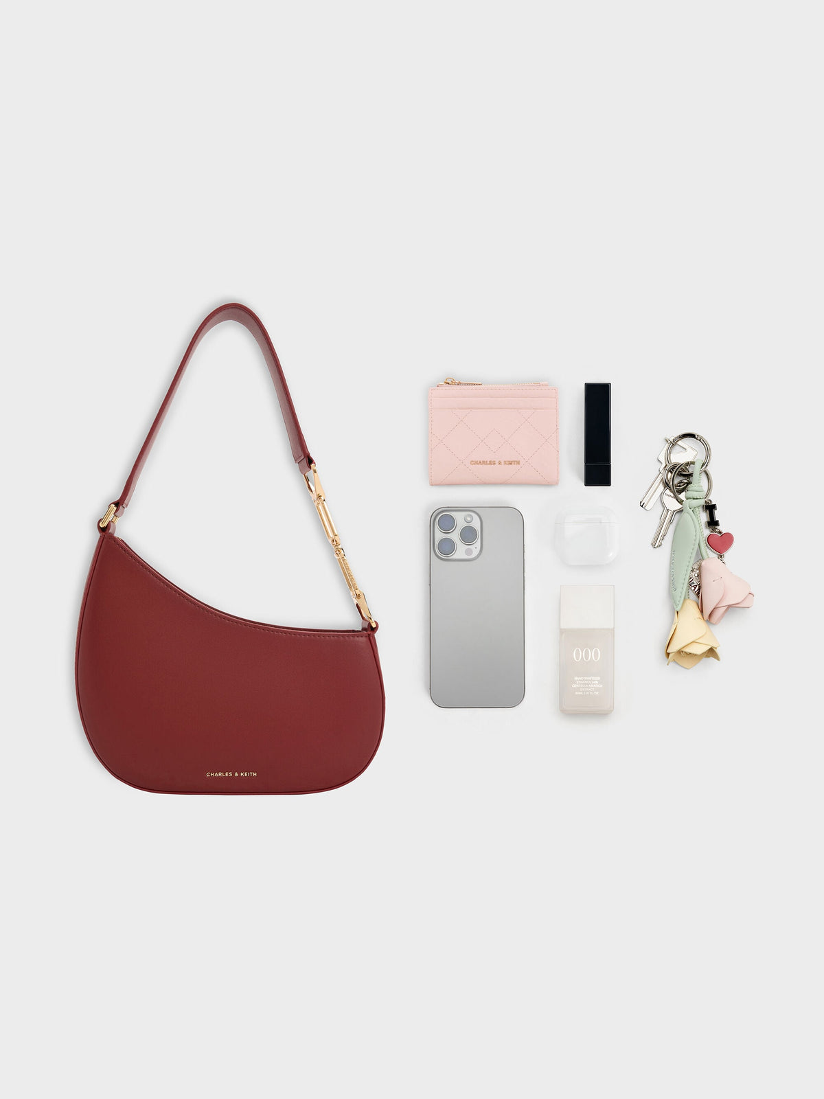CHARLES & KEITH Recommended / Agatha Chain-Strap Shoulder Bag - Burgundy