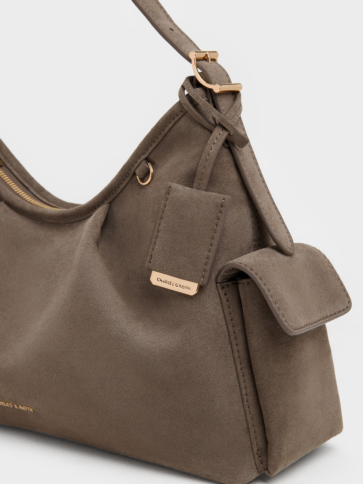 CHARLES & KEITH Everyday / Khai Side-Pocket Shoulder Bag - Stone Grey