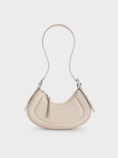 CHARLES & KEITH Popular / Petra Curved Shoulder Bag - Oat