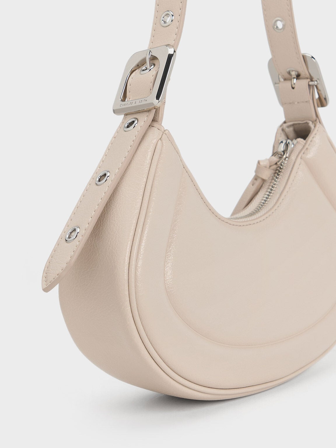 CHARLES & KEITH Popular / Petra Curved Shoulder Bag - Oat
