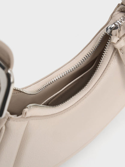 CHARLES & KEITH Popular / Petra Curved Shoulder Bag - Oat