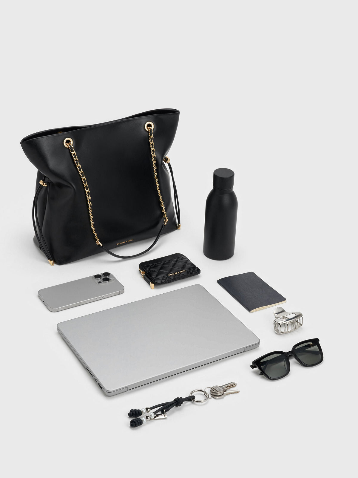 CHARLES & KEITH Featured / Arya Braided-Chain Tote Bag - Black