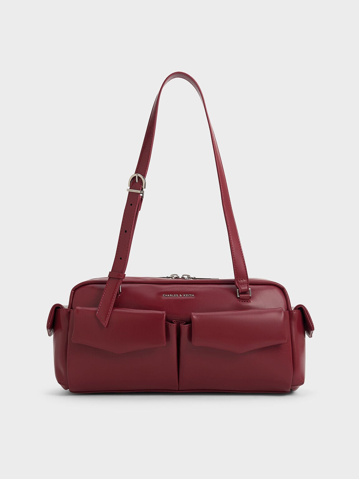 CHARLES & KEITH Latest / Rachel Multi-Pocket Shoulder Bag - Burgundy