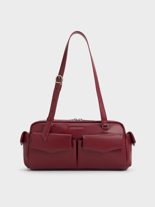 CHARLES & KEITH Latest / Rachel Multi-Pocket Shoulder Bag - Burgundy