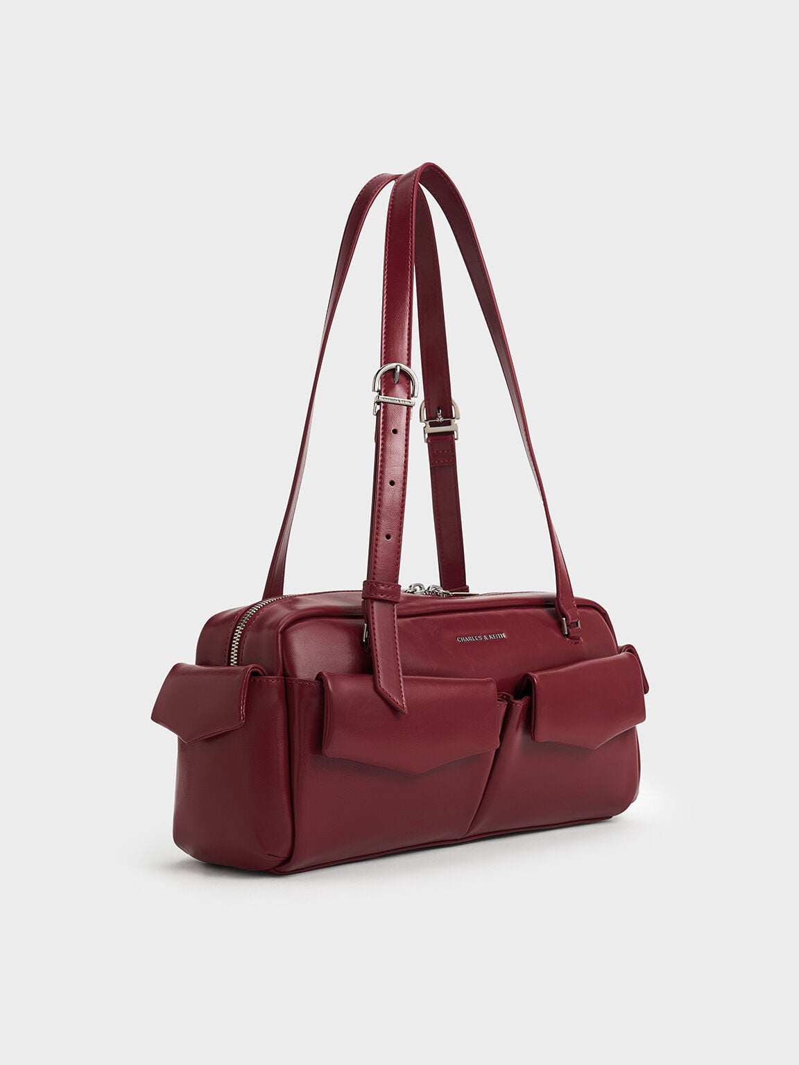 CHARLES & KEITH Latest / Rachel Multi-Pocket Shoulder Bag - Burgundy