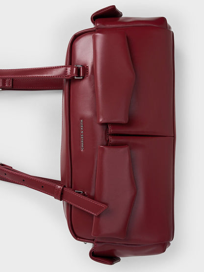CHARLES & KEITH Latest / Rachel Multi-Pocket Shoulder Bag - Burgundy