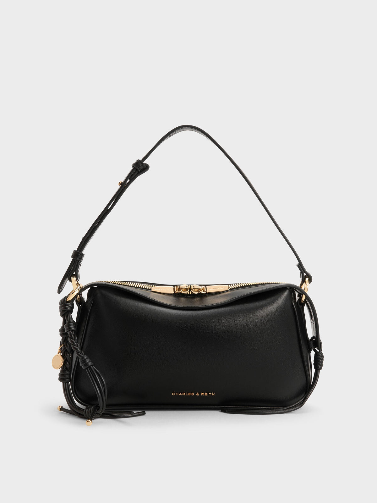 CHARLES & KEITH Great Value / Mini Haylen Braided-Charm Shoulder Bag - Black