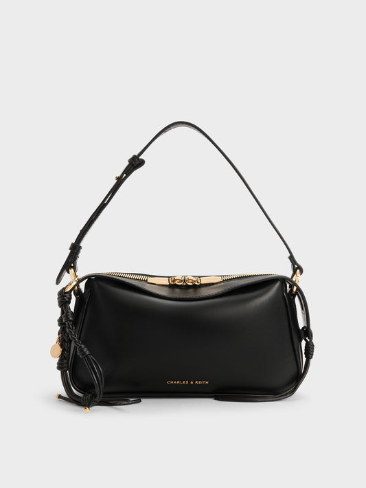 CHARLES & KEITH Great Value / Mini Haylen Braided-Charm Shoulder Bag - Black