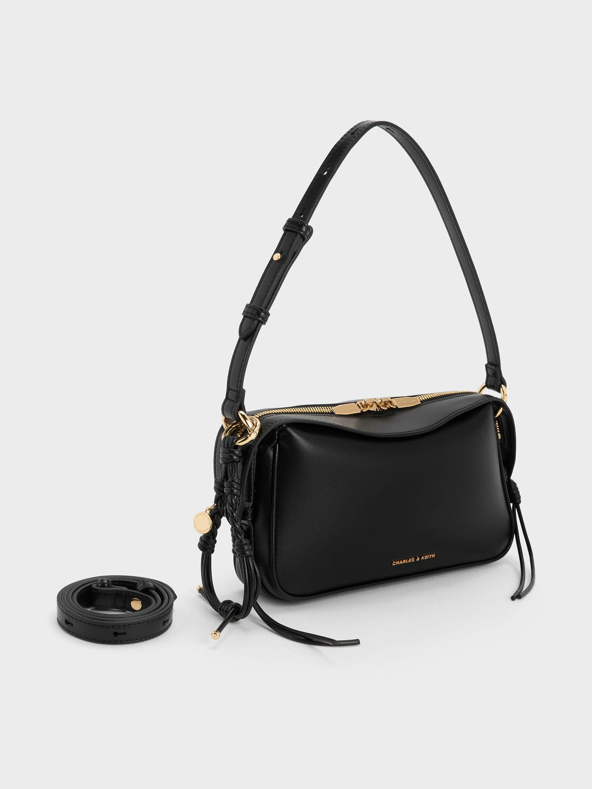 CHARLES & KEITH Great Value / Mini Haylen Braided-Charm Shoulder Bag - Black