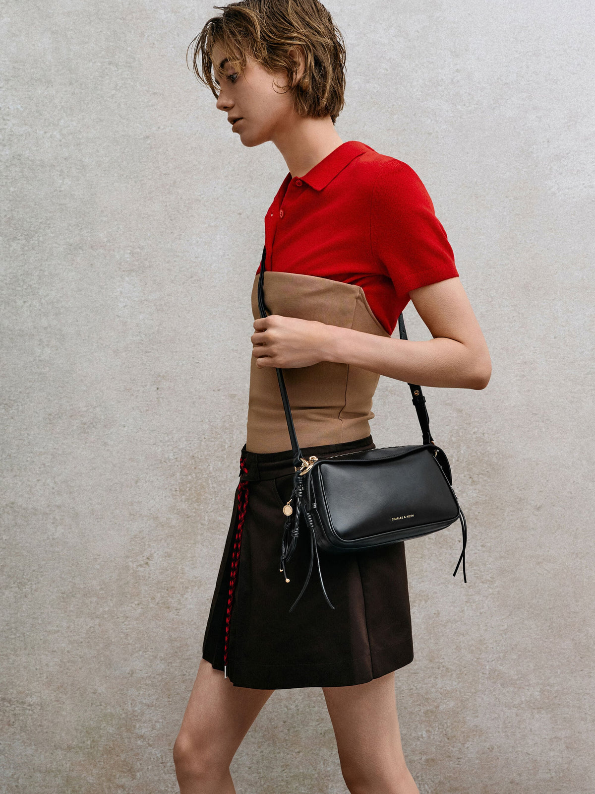 CHARLES & KEITH Great Value / Mini Haylen Braided-Charm Shoulder Bag - Black