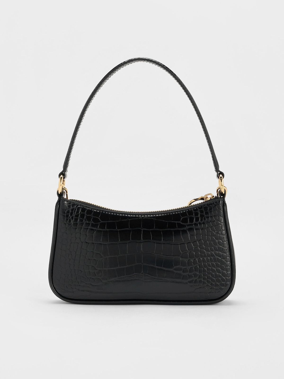 CHARLES & KEITH Latest / Elspeth Croc-Effect Chain-Link Shoulder Bag - Black Croco