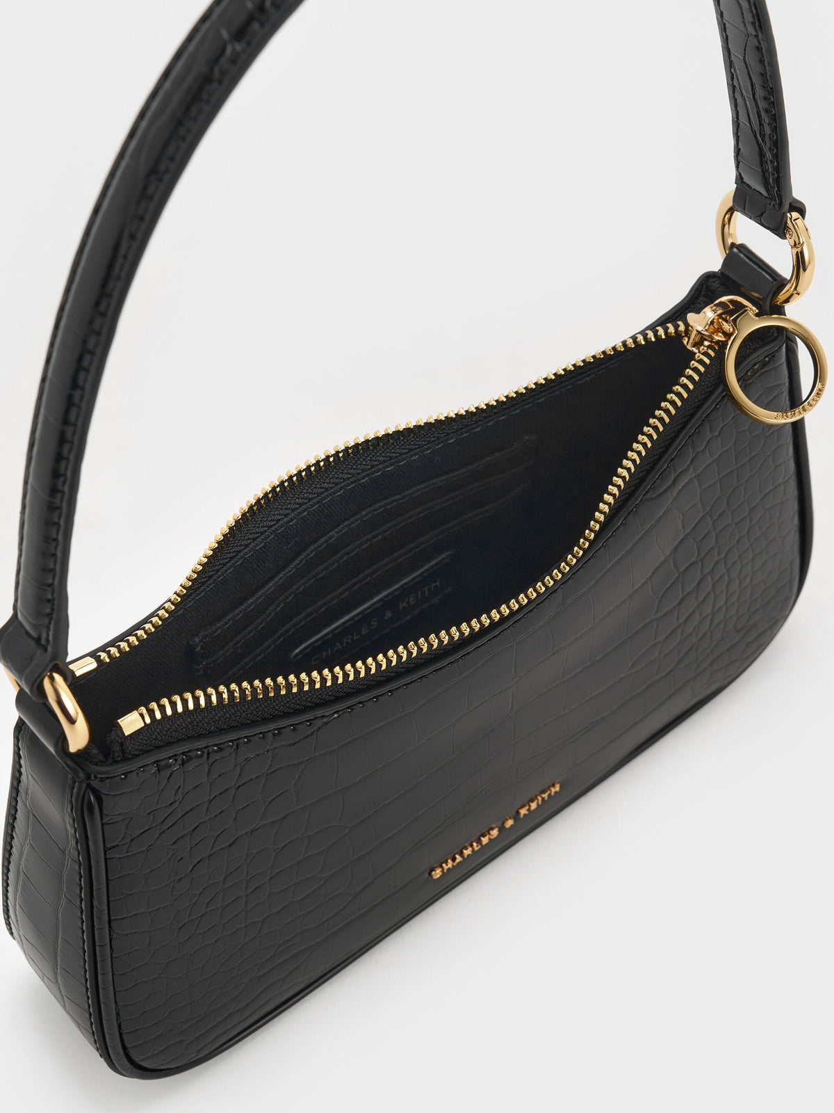 CHARLES & KEITH Latest / Elspeth Croc-Effect Chain-Link Shoulder Bag - Black Croco