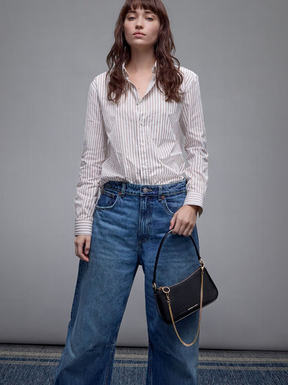 CHARLES & KEITH Latest / Elspeth Croc-Effect Chain-Link Shoulder Bag - Black Croco