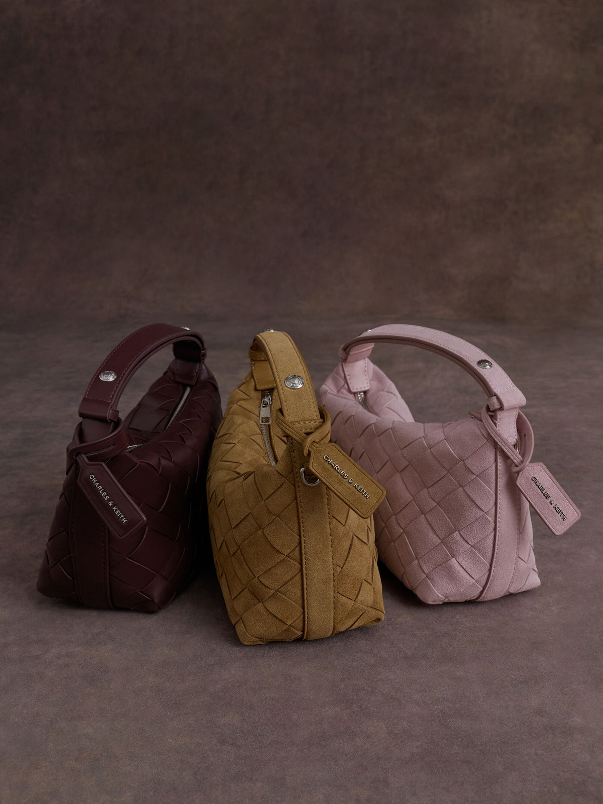 CHARLES & KEITH New / Ivette Woven Shoulder Bag - Wineberry Red