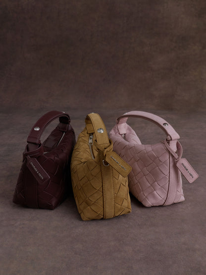 CHARLES & KEITH New / Ivette Woven Shoulder Bag - Wineberry Red