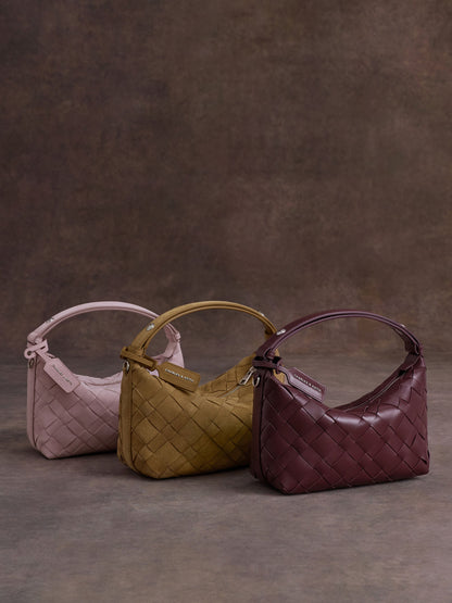 CHARLES & KEITH New / Ivette Woven Shoulder Bag - Wineberry Red