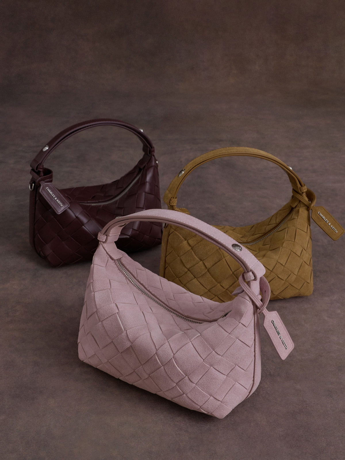 CHARLES & KEITH New / Ivette Woven Shoulder Bag - Wineberry Red