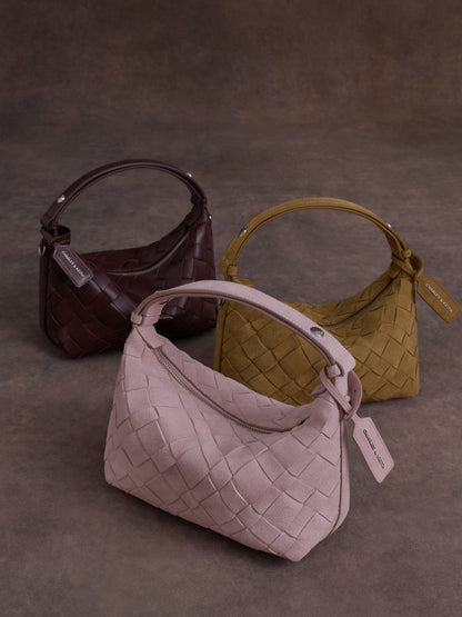 CHARLES & KEITH New / Ivette Woven Shoulder Bag - Wineberry Red