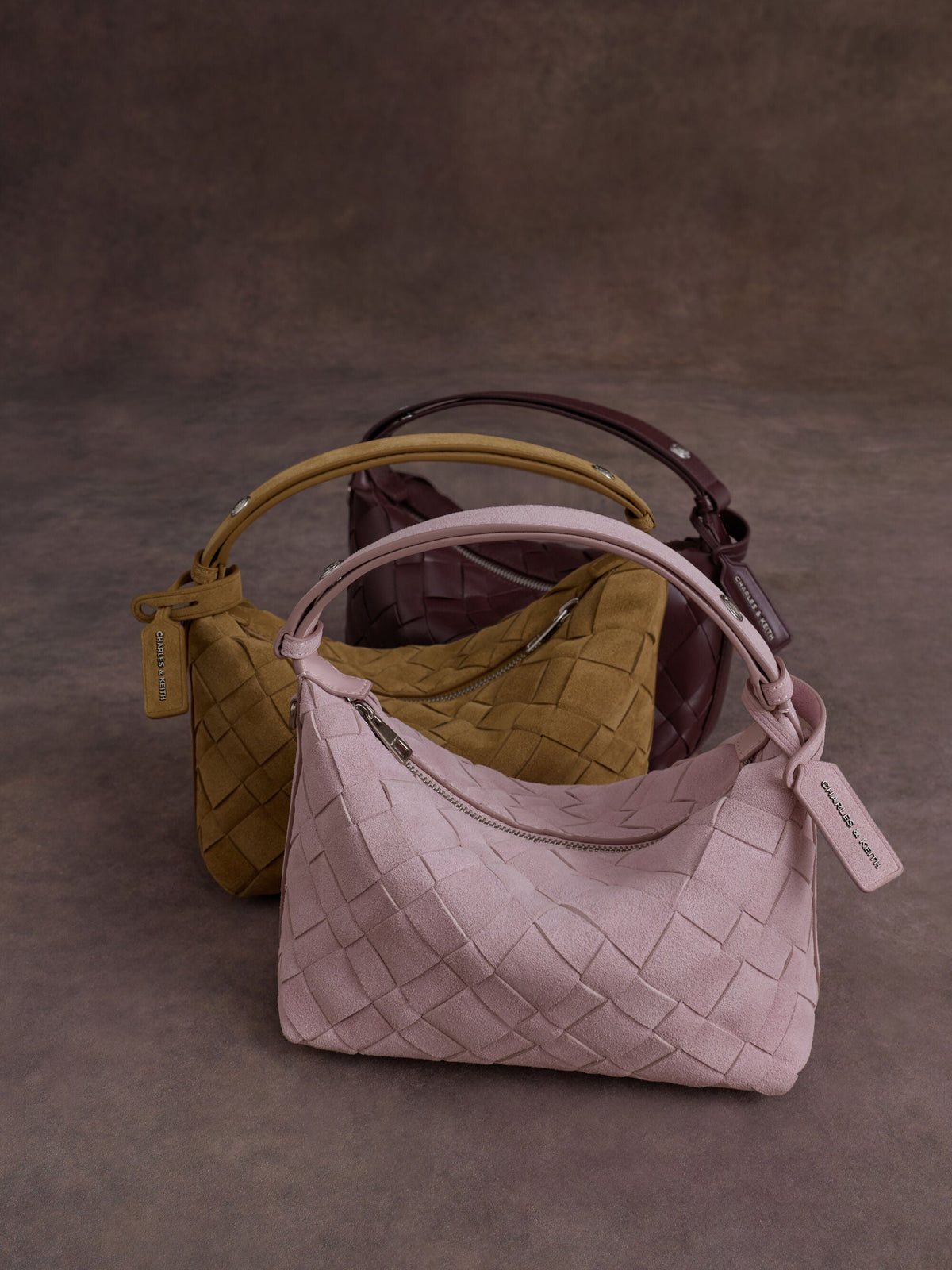 CHARLES & KEITH New / Ivette Woven Shoulder Bag - Wineberry Red