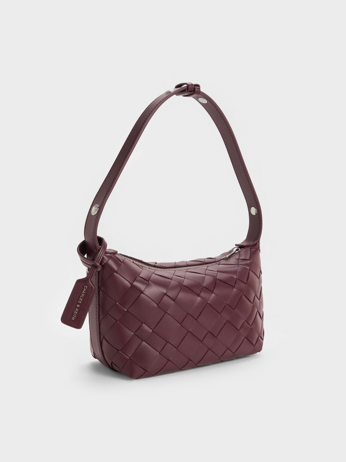 CHARLES & KEITH New / Ivette Woven Shoulder Bag - Wineberry Red