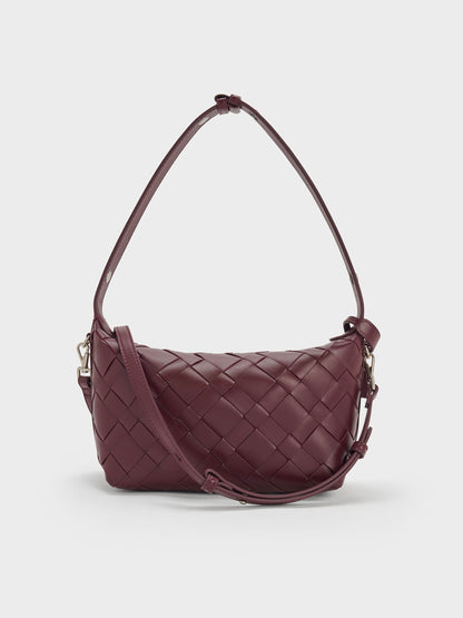 CHARLES & KEITH New / Ivette Woven Shoulder Bag - Wineberry Red